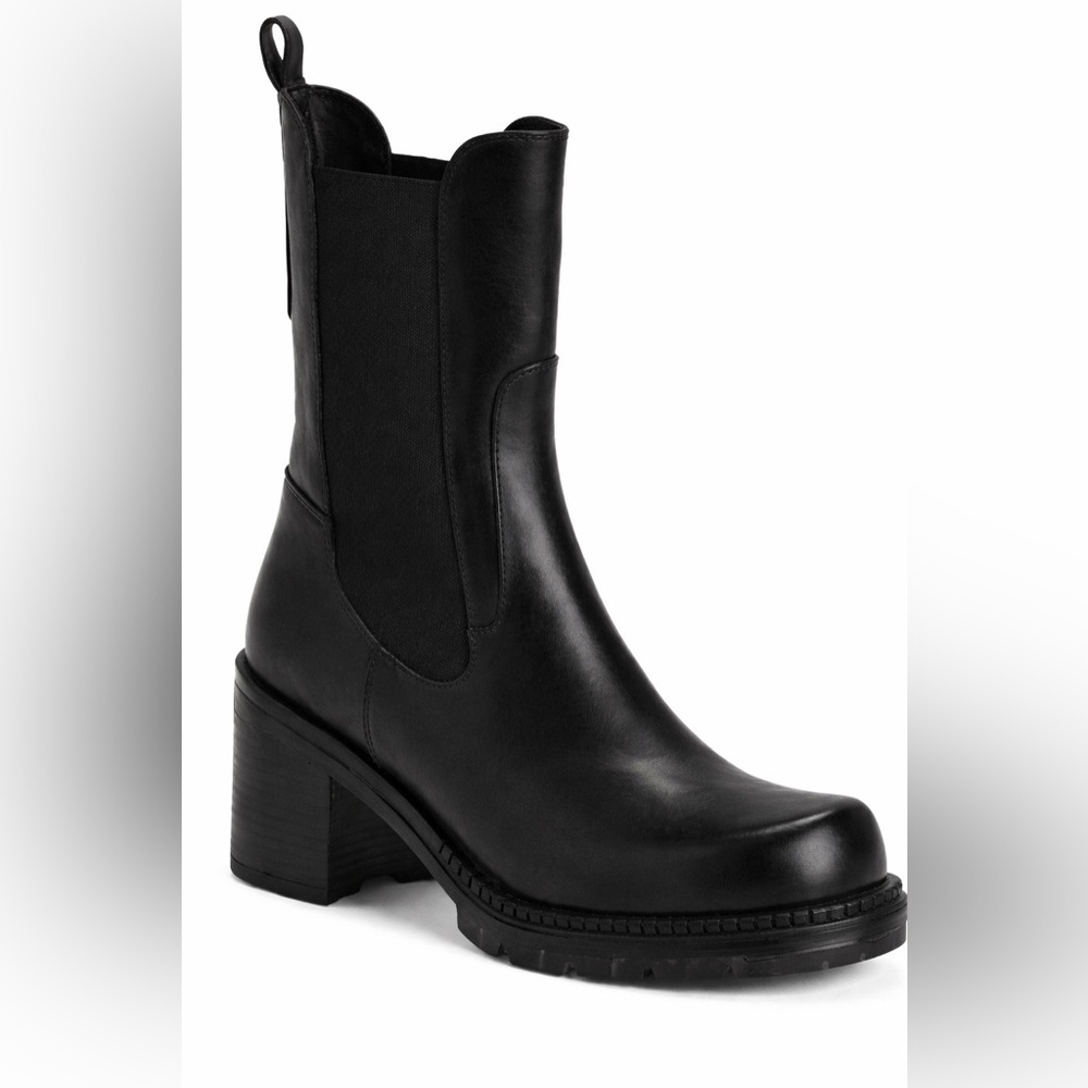 Emanuele Castro Italy Black Leather Mid Calf Block Heel Boots 39 (US 8.5/9)